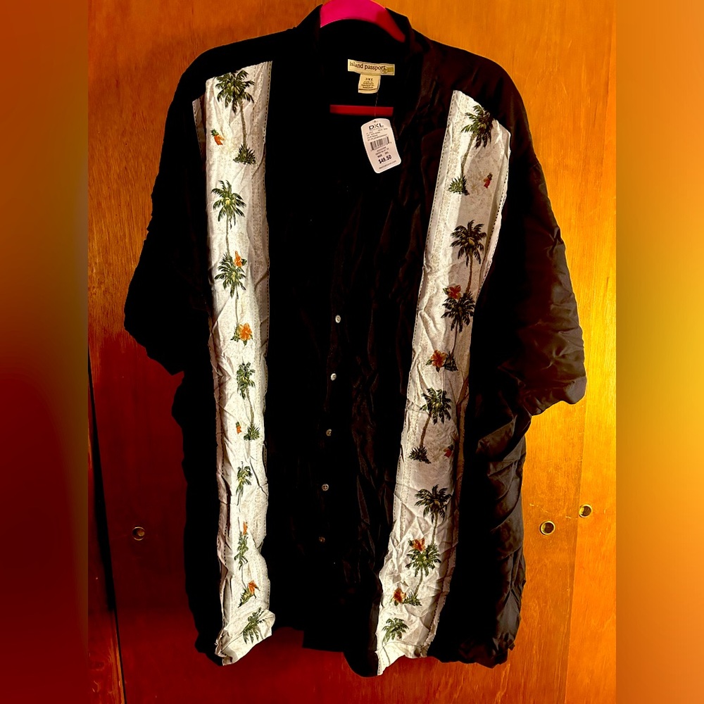 Island Passport by DXL Big and tall border print sport shirt, black.NWT .